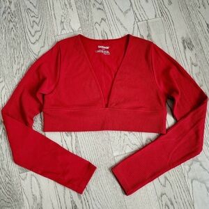 Garage Scarlett Seamless Deep Plunge Long Sleeve Red Crop Top Women’s Size M